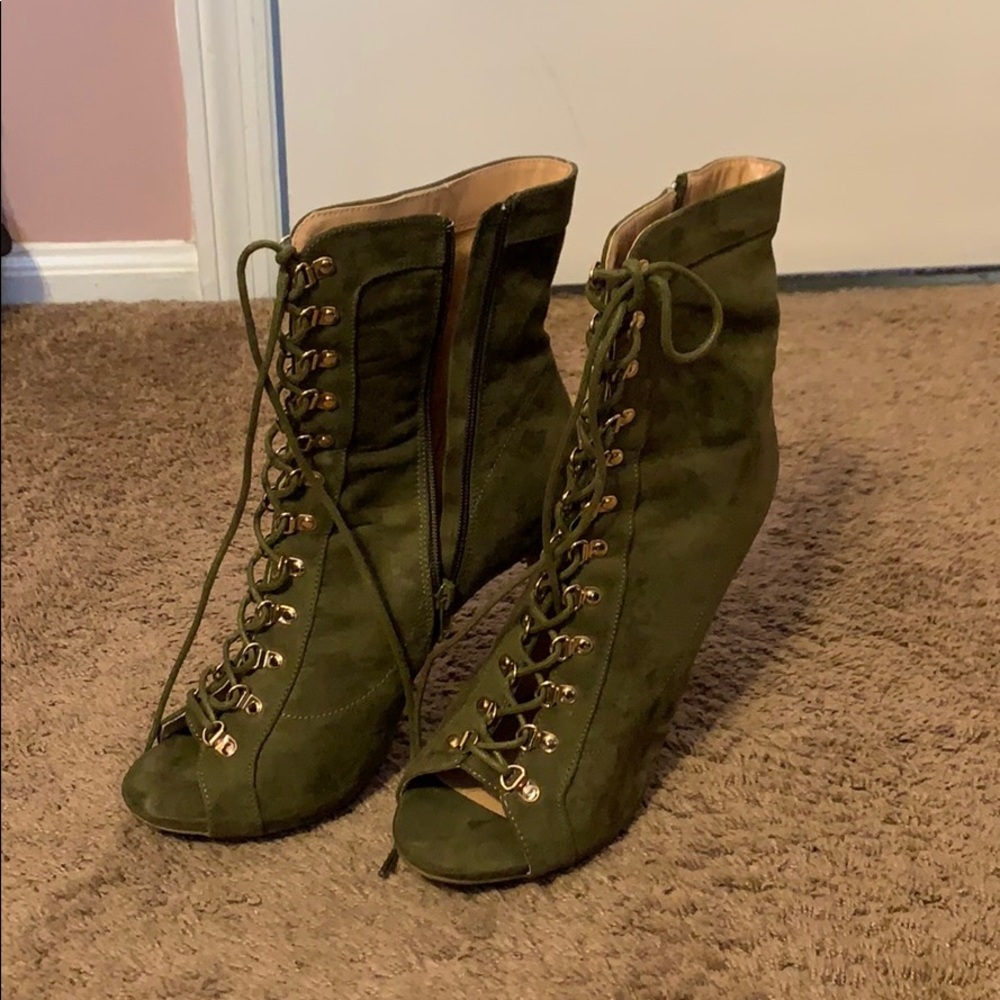 Military Green Lace Up Heels